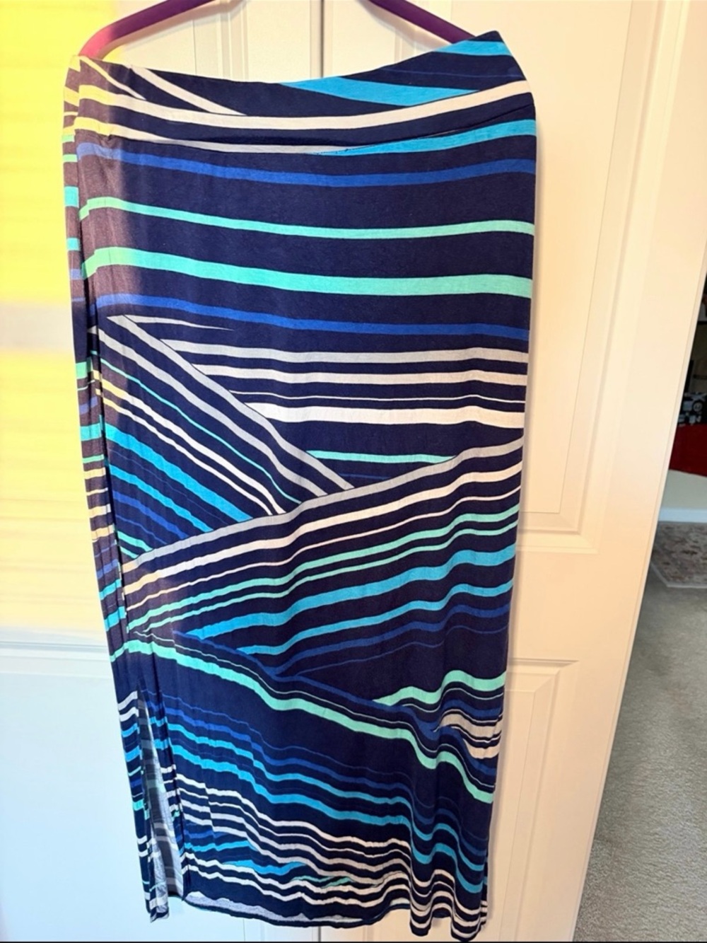 Women’s Navy Blue Striped Maxi Skirt